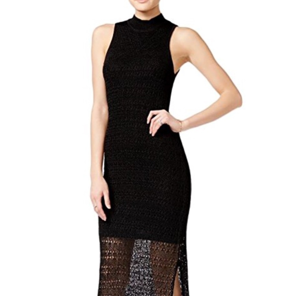 Black crochet midi dress
